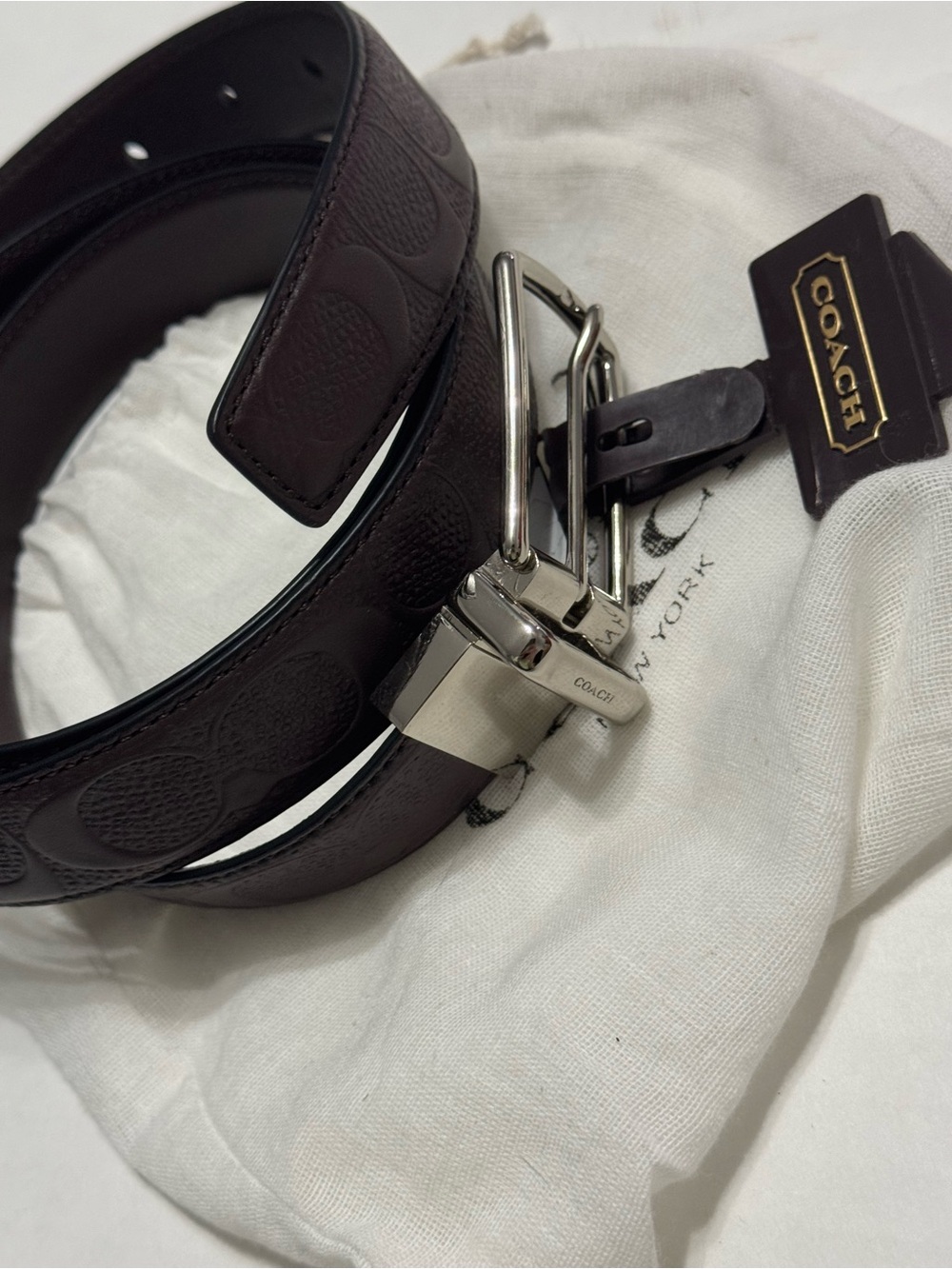 Coach F55158 Reversible Signature Leather Belt Mahogany